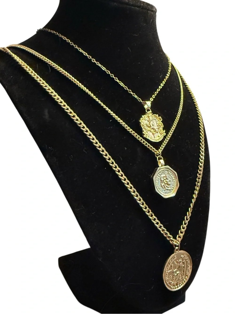 Layered Gold-Tone Triple Medallion Necklace